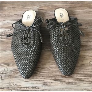 Zara- Brown Woven Flat Mules